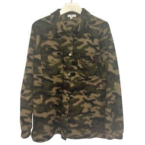 BP. Cozy Fleece Jacket Womens Medium Camo Green Shacket Pockets Snaps